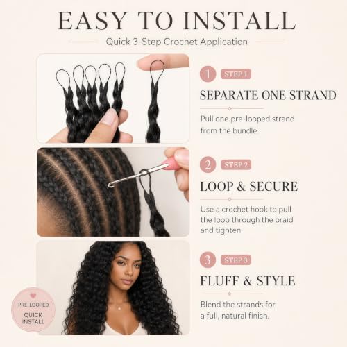 Jinhui Human Crochet Hair Feather Miracle Knots 18 Inch Black for Natural Styles
