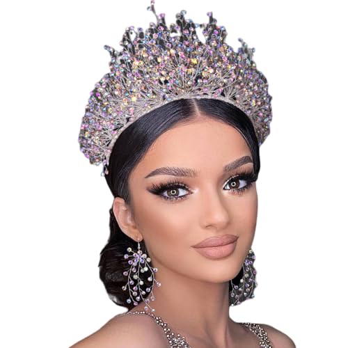 Multicolored Rhinestone Bridal Tiara Set with Necklace & Earrings - Wedding Hair Accessories