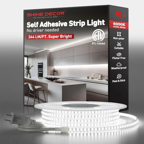 LED Strip Light 50Ft Cool White Super Bright 12000LM Waterproof Indoor Outdoor