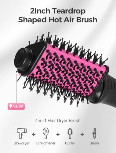 4-in-1 Travel Hair Dryer Brush for Short to Medium Hair - Black & Pink