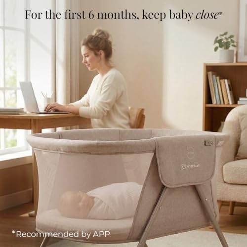 Kinderkraft LOVI Travel Bassinet for Baby - Beige 3-in-1 Foldable Cradle & Bed