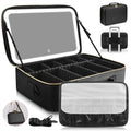 JJhxr Black 15'' Large Capacity Makeup Bag with LED Mirror & Adjustable Brightness