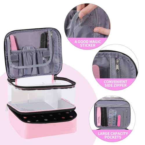 Pink Double Layer Nail Polish & Lamp Organizer with Adjustable Dividers - Beloving