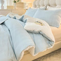 Full Size Light Blue Boho Comforter Set 3 Pieces - Striped Pleats All Season Bedding