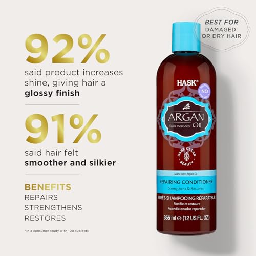 Hask Argan Oil Conditioner for Damaged Hair - Nourishing, Hydrating 12 oz (Pack of 3)