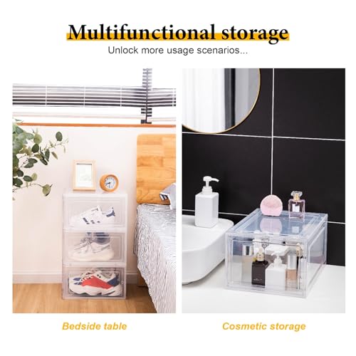 Clear Black Stackable Shoe Storage Boxes - XL 9 Pack with Magnetic Doors