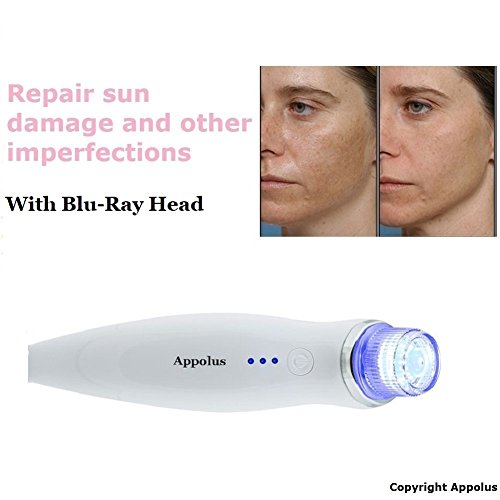 Microdermabrasion Machine - Appolus Premium Diamond Microdermabrasion Device Kit - 2 Diamond Tips - 5 Heads - Blackhead Remover Vacuum Tool -Pores Lines Wrinkles Minimizer