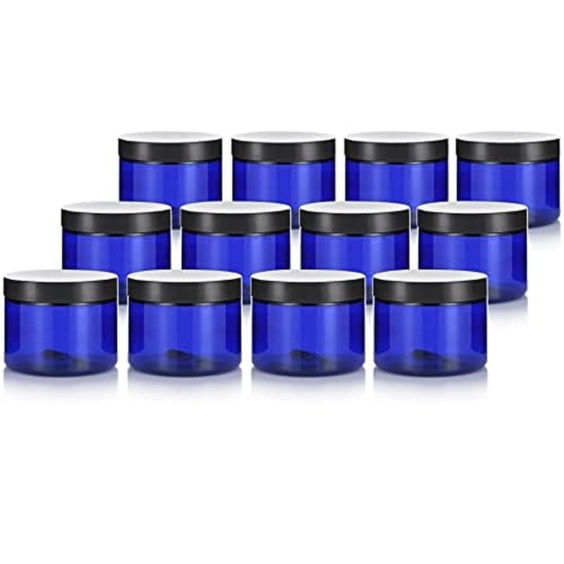 6 oz Cobalt Blue PET Plastic Jar with Black Smooth Lid (12 pack) Storage Containers