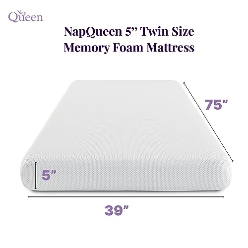 NapQueen 5 Inch Twin Memory Foam Mattress - Medium Feel, CertiPUR-US, Bed in a Box, Breathable Cover, White