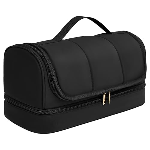 Hanging Hair Dryers Travel Case, Compatible with Dyson Airwrap and Shark FlexStyle, Water-Resistant Hair Tool Organizer Bag with Removable Divider, Makeup Cosmetic Bag, Gift for Women, Black