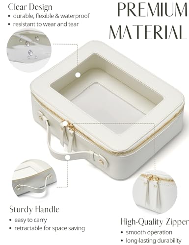 Large White Clear Makeup Case - Travel Toiletry Bag for Women, TSA Approved