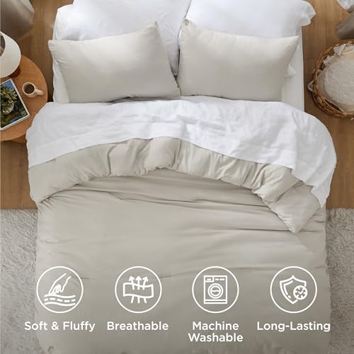 Bedsure Super King Comforter Set 3Pcs Beige 120x120 inches Prewashed Bedding
