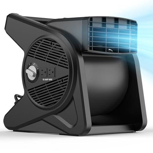 Shinic 15-Inch Utility Pivoting Blower Fan - Black, 375 CFM, Work & Garage Use