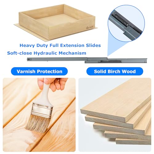 Natural Birch Wood Pull Out Drawer for Kitchen Cabinets 20''W x 21''D - Heavy-Duty Space-Saving Organizer