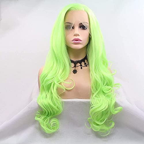 Karissa Hair 24 Inch Neon Green Curly Lace Front Wig Synthetic Long Body Wave for Women