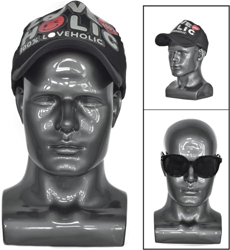 Black PVC Mannequin Head for Display - Grey Variation, 34cm