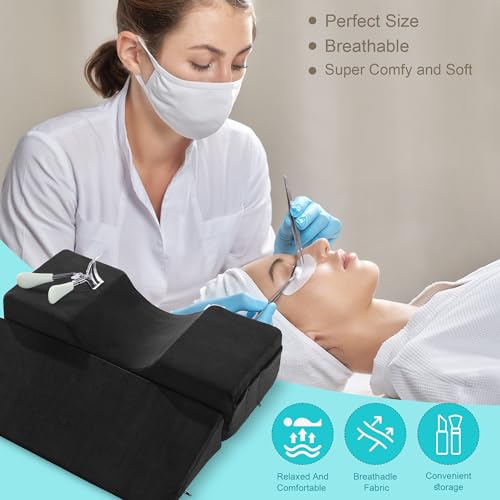 Black BALAPET Lash Pillow for Eyelash Extensions, Ergonomic Support with Side Pockets