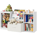 Kids Bookshelf with Stuffed Animal Storage - 3-Tier Organizer, Large Fabric Drawer, White