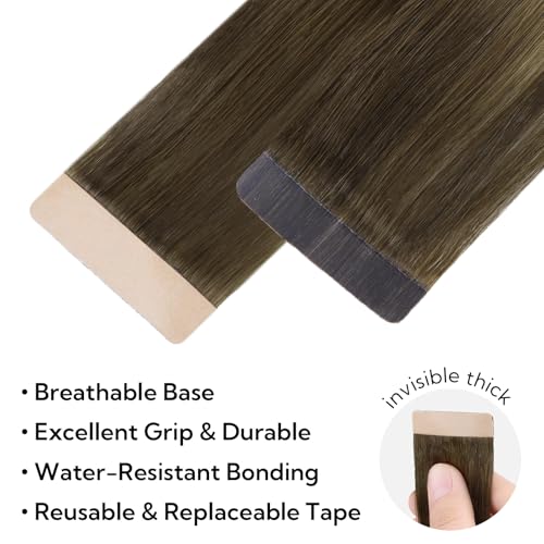 Hotbanana Hair Extensions Tape in Ombré Walnut to Ash Brown 18 Inch 10 pcs #3/8/613
