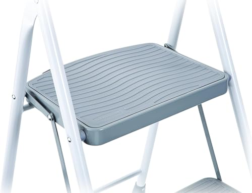 2-Step Steel Step Stool Ladder with Hand Grip - White, ANSI Type 2 Duty Rating