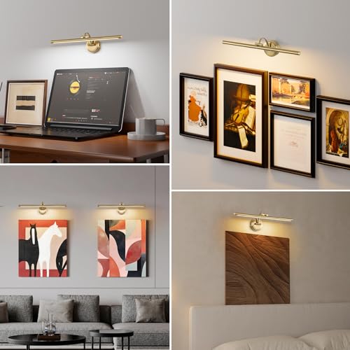 Brass Dimmable Battery Operated Picture Light 23.6inch with Remote & Timer - Tassuowell
