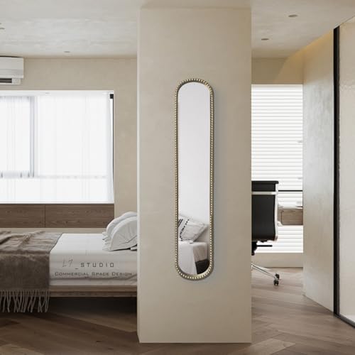 Gold Narrow Wall Mirror 44 Inch Tall Oval Metal Frame for Entryway & Bathroom - Variation: Gold-1pack