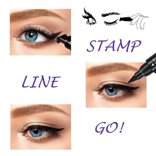 Winged Eyeliner Stamp Set, 4 PCs Dual-ended Eyeliner Pens with Felt Tip & Wing Stamp, Long Lasting and Smudge Proof Eye Makeup for Women