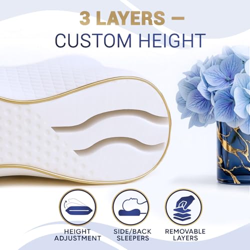 King Memory Foam Pillow 31 x 14 x 5.1 Inches - Ergonomic Cervical Support for Side, Back, Stomach Sleepers