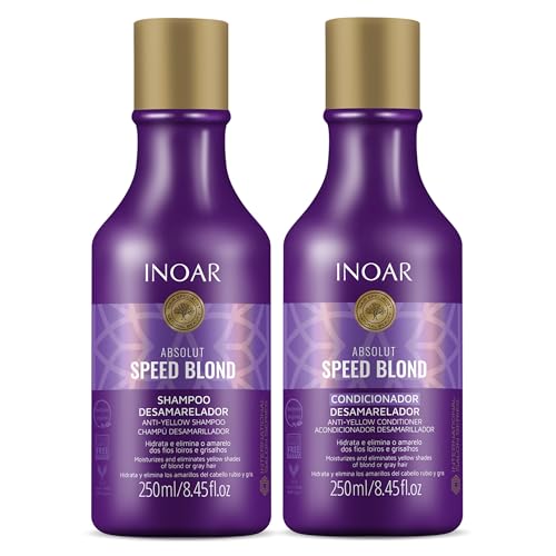 Inoar Absolut Speed Blond Shampoo & Conditioner Kit with Argan Oil for Blonde, Silver & Gray Hair with Tone Neutralization & Hydration, 8.45 fl.oz