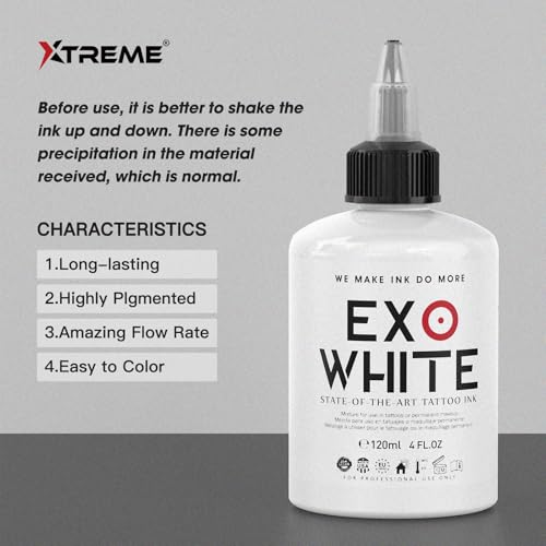 XTREME EXO White Tattoo Ink 4 oz (120 ml) High Pigment Load for Bold Highlights