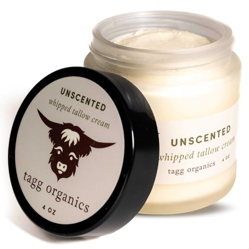 TAGG ORGANICS Unscented Whipped Tallow Skin Cream 4oz - Organic & Chemical-Free Hydrating Balm