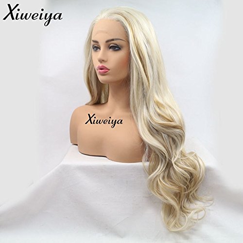 Wigs Piano Color Highlight Golden Hair Mixed White Blonde Synthetic Lace Front Wig - Gold Variation