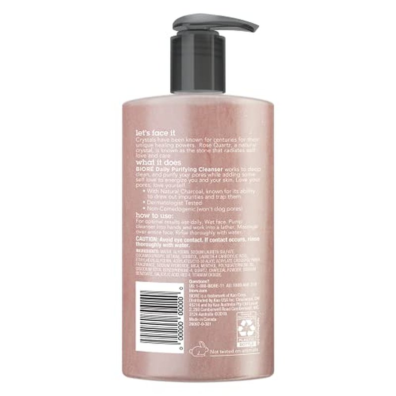 Bior? Rose Quartz + Charcoal Daily Purifying Cleanser,Oil Free Facial Cleanser Energizes Skin,Dermatologist Tested and Cruelty Free,6.77 oz,(Pack of 2)