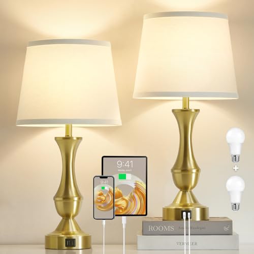 Luvkczc 22-Inch Gold & White Table Lamps Set of 2 - Modern Bedside Lighting