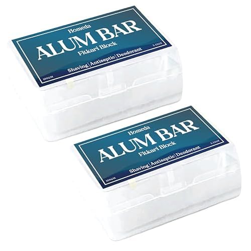 Alum Block for Shaving, Alum Stone for Face, Piedra De Alumbre Natural Bar for Underarm, Fitkari, Fitkiri, Allum Deodorant for Men and Women - with Storage Case (2 Pieces)
