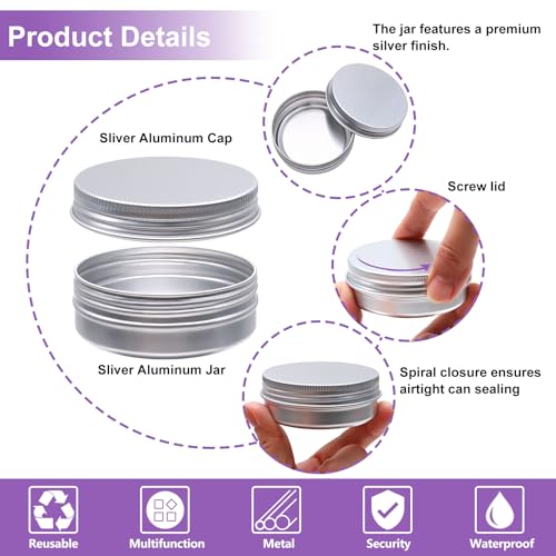 Moonlight Silver 64 Pack 2oz Aluminum Tin Cans with Screw Lids - Food & DIY Storage