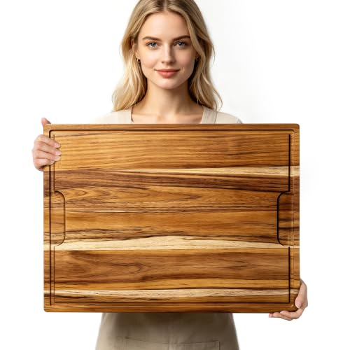 24 x 18 Inch Teak Cutting Board with Juice Groove - Butcher Block, Professional Kitchen Prep, Heavy Duty