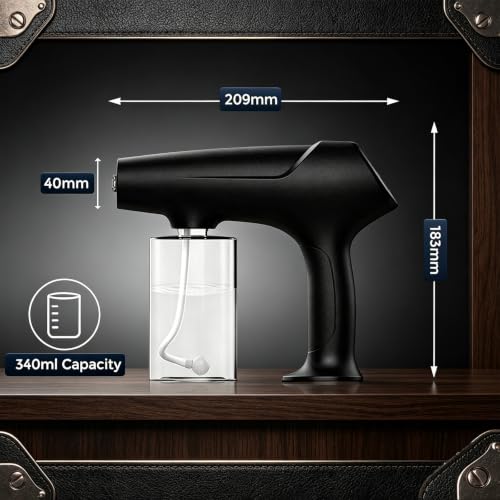 Black Barber Spray Bottle with Blue Light - Rechargeable Nano Mist Atomizer for Stylist & Home Use