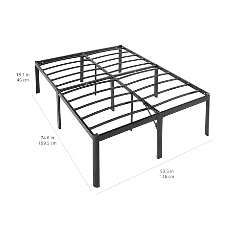 Full Size Heavy Duty Bed Frame with Steel Slats - 18 Inch Platform, No Box Spring Needed, Black, Variation of Full / 18"H
