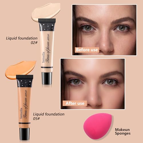 Makeup Kit for Teen Girls, All-in-One Kit with 2X16 Colors Eyeshadow, Liquid Foundation, Eyeliner Pencils, Contouring Stick, Lip Gloss, Eyebrow Pencils & 8 Makeup Brushes (Black)