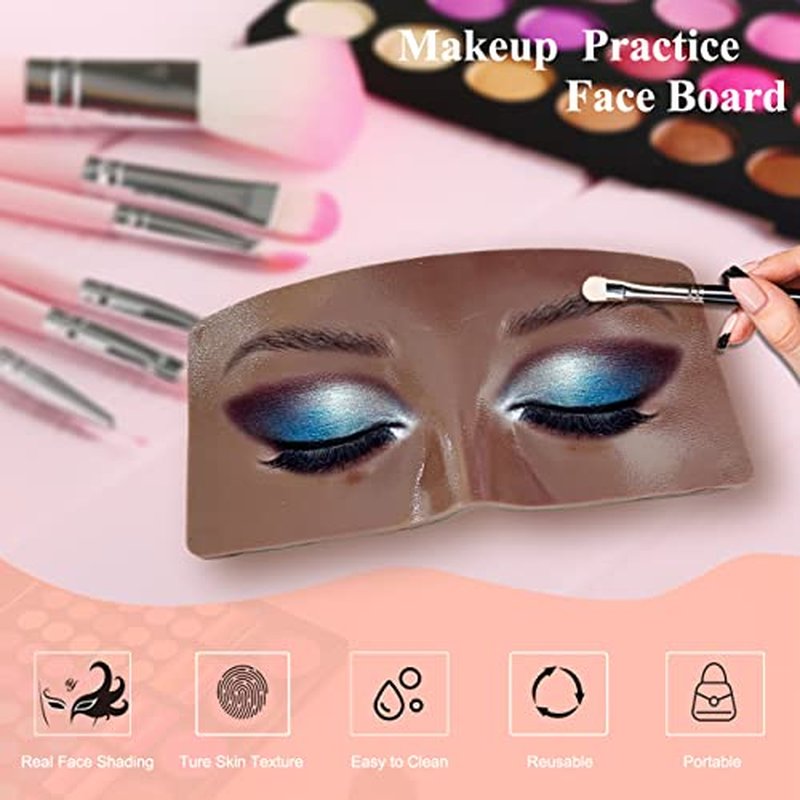 3D Realistic Makeup Practice Face Board Set With Kit for Professional Artists, Students and Beginners - Eyes and Eyeshadow Training Mannequin