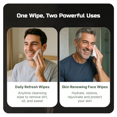 Mens Face Wipes 5-in-1 Anti-Aging Face Cleansing Wipes for Mens Skin Care with Retinol, Collagen, Snail Mucin, Hyaluronic Acid & Niacinamide ? Alcohol-Free for Oily or Acne-Prone Skin Woodsy Scent