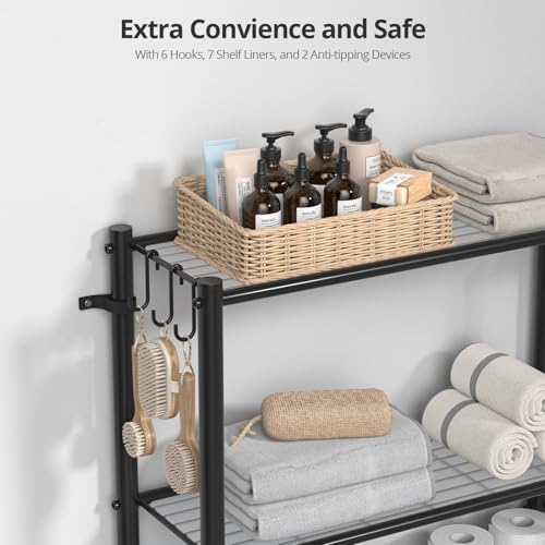 Hodonas Over The Toilet Storage Shelf - 7-Tier Bathroom Organizer Rack, Adjustable Black