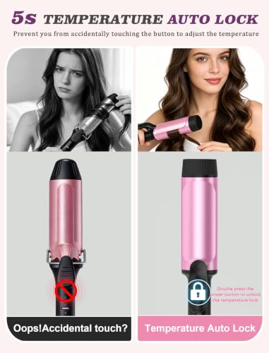 Large 2 Inch Curling Iron for Big Waves - Pink, Dual Voltage with European Plug Adapter