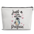 Penguin Gifts Cosmetic Bags for Women,Just A Girl Who Love Penguin Gifts Leather Makeup Bag,Small Makeup Bag Travel Organizer Zipper Pouch for Purse