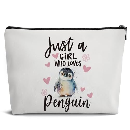 Penguin Gifts Cosmetic Bags for Women,Just A Girl Who Love Penguin Gifts Leather Makeup Bag,Small Makeup Bag Travel Organizer Zipper Pouch for Purse