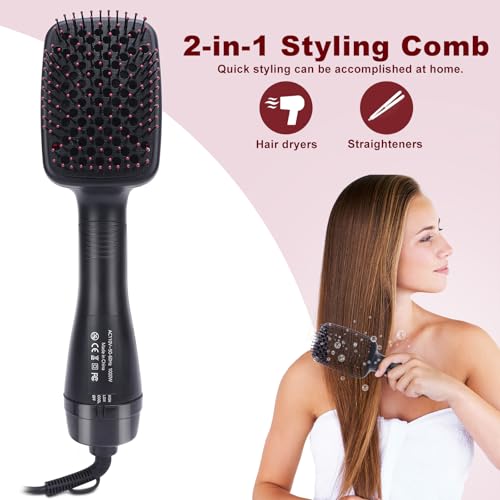 Sonew 2-in-1 Hair Dryer Brush and Straightener with Negative Ions - Detangles, Smoothing, Frizz Control