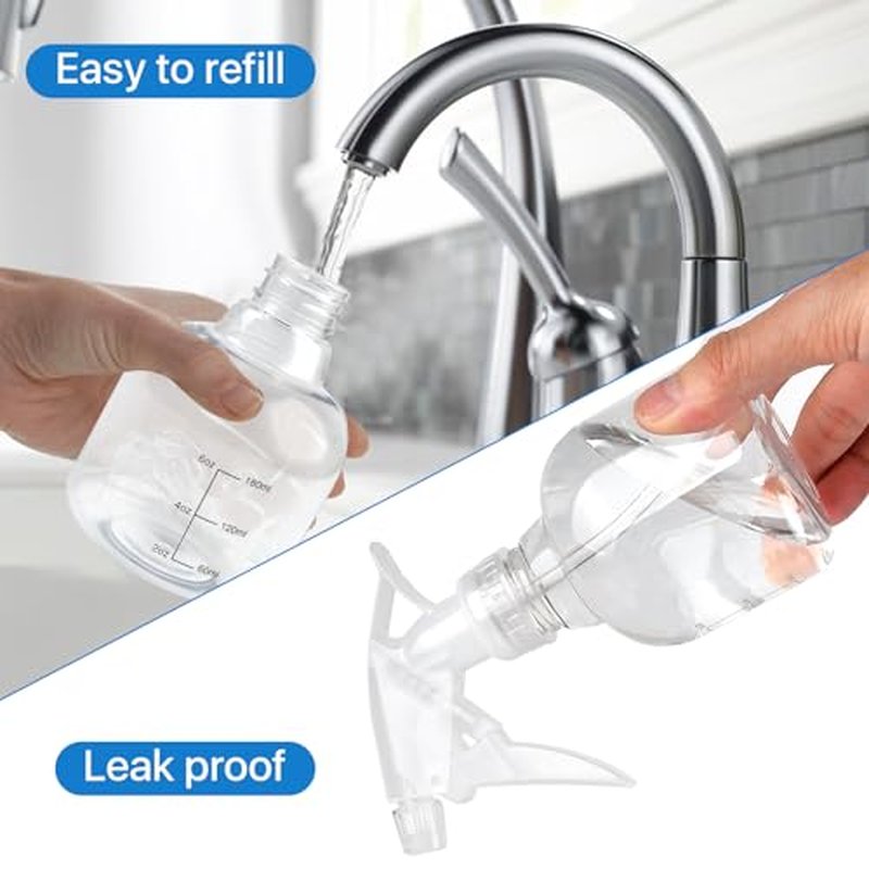 24 Pcs Empty Plastic Spray Bottles 8 oz, Clear Mini Spray Bottles with Measurement Adjustable Nozzle, Refillable Spray Bottle for Hair Plant Kitchen Bath