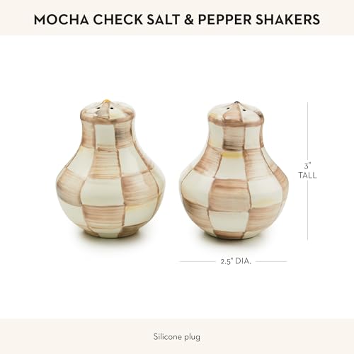 MacKenzie-Childs Salt & Pepper Set Small Mocha Check - Brown & White Kitchen Decor