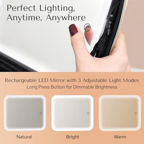 Makeup Bag with LED Mirror ? Travel Cosmetic Organizer with Lighted Mirror, Adjustable Dividers & Brush Holder Storage ? Portable PU Leather Makeup Case for Women & Girls - Black